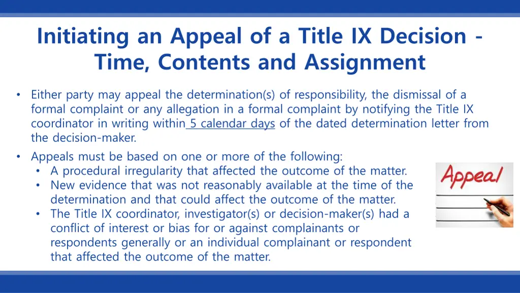 initiating an appeal of a title ix decision time