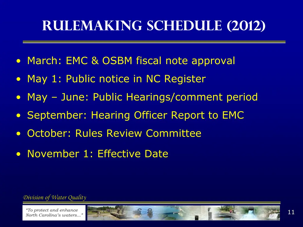 rulemaking schedule 2012