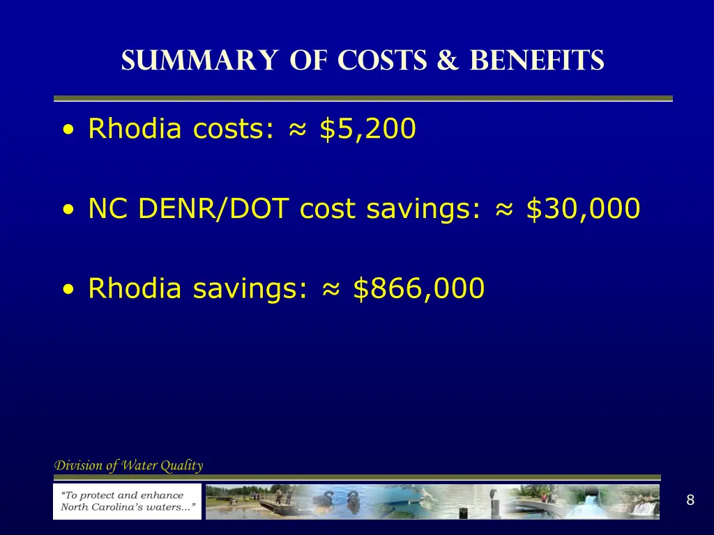 summary of costs benefits