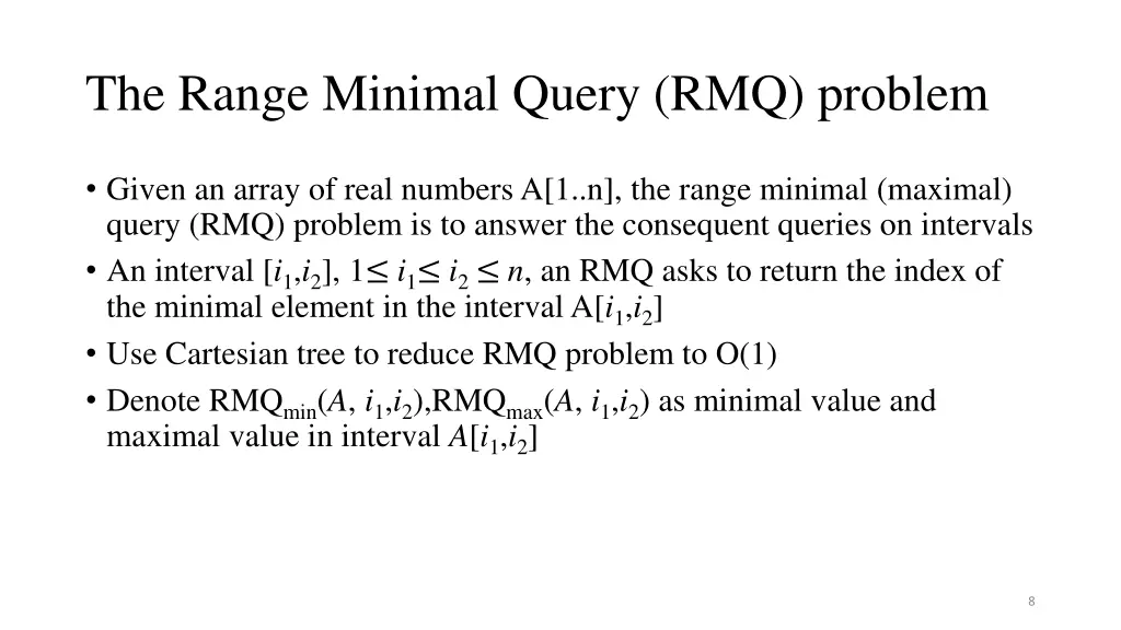 the range minimal query rmq problem