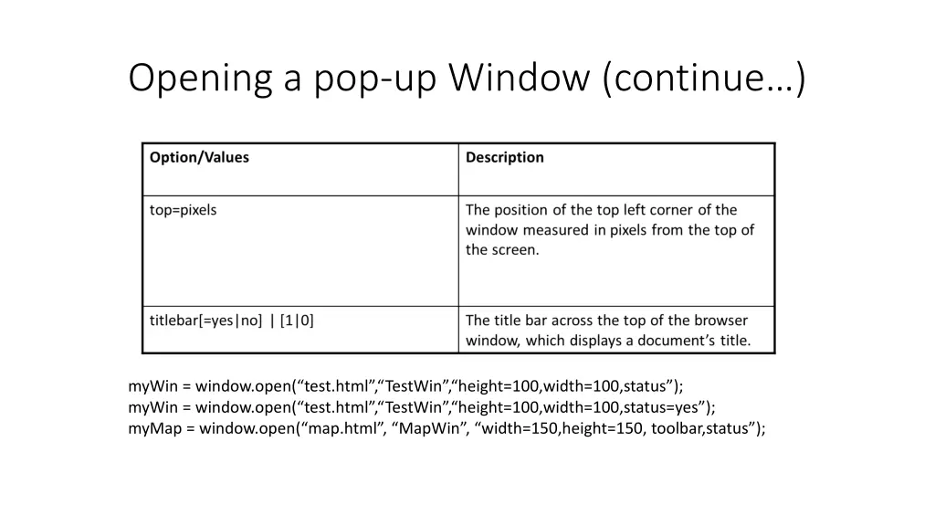 opening a pop up window continue 1