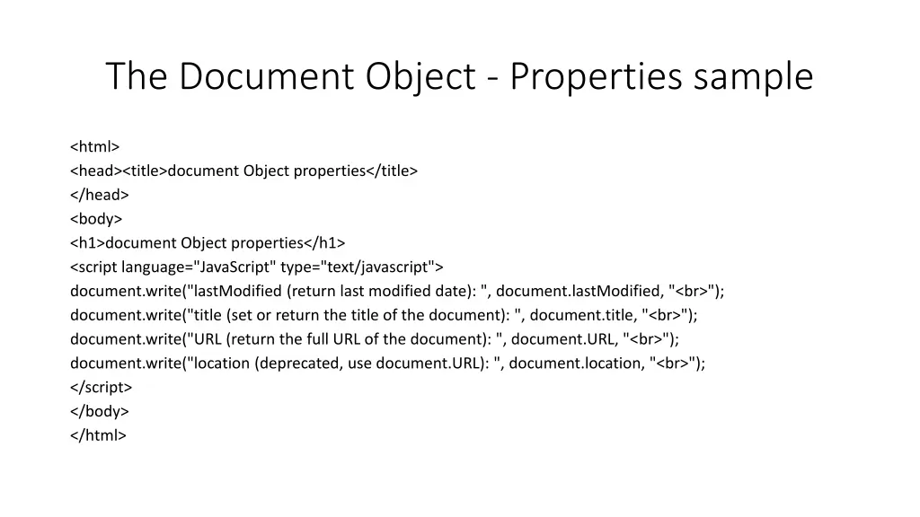 the document object properties sample