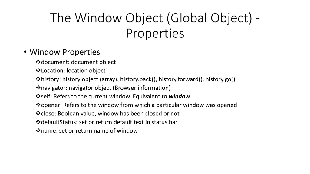the window object global object properties