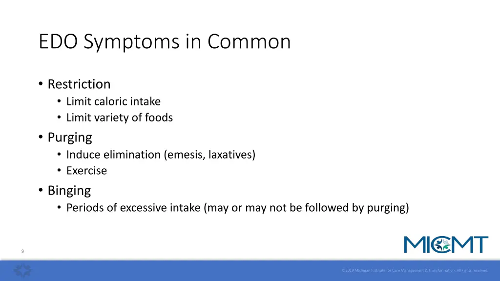 edo symptoms in common
