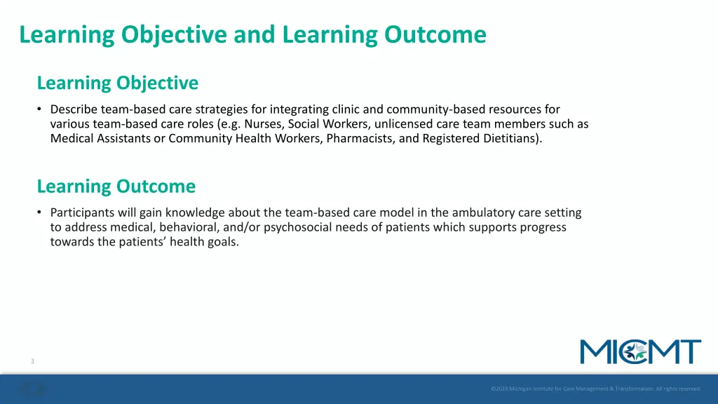 learning objective and learning outcome