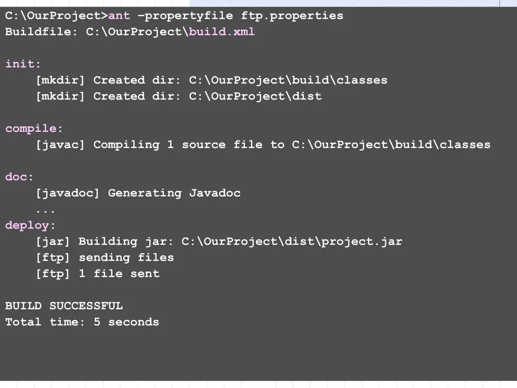 c ourproject ant propertyfile ftp properties