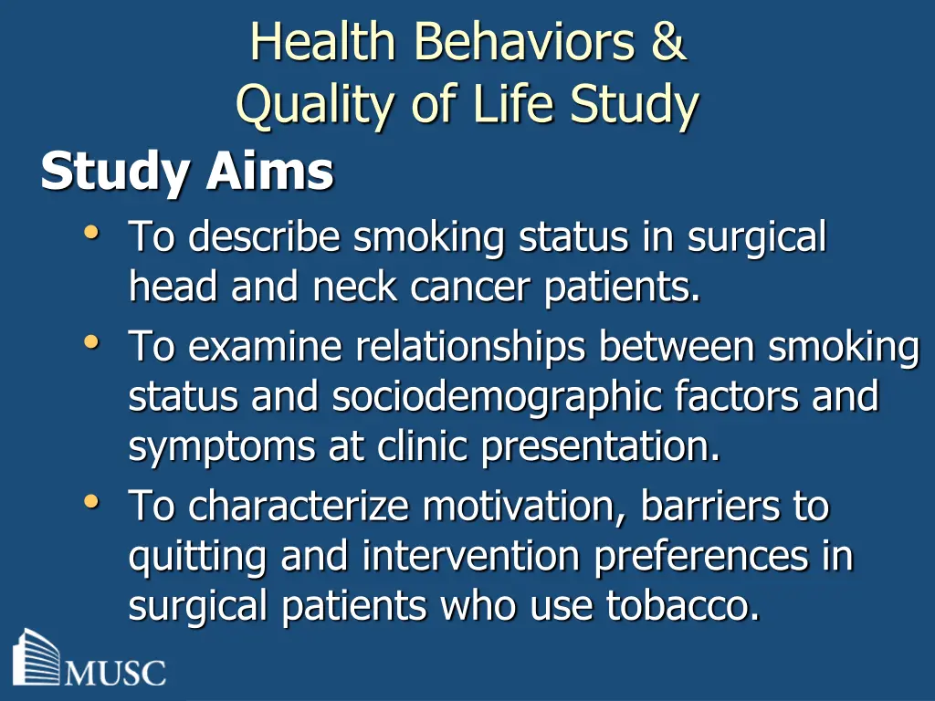 health behaviors quality of life study study aims