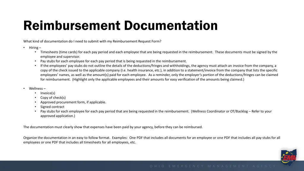reimbursement documentation