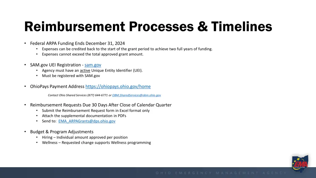 reimbursement processes timelines