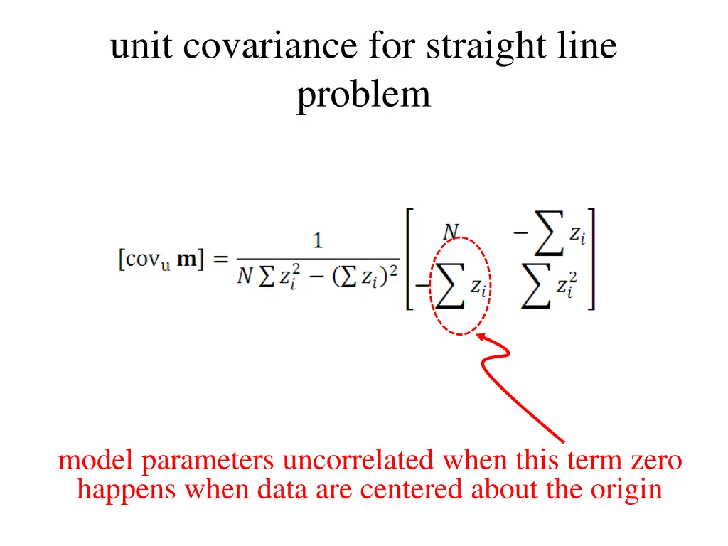 unit covariance for straight line problem