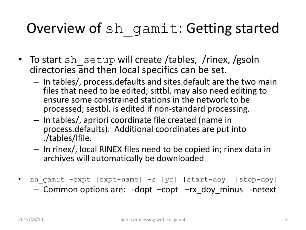 overview of sh gamit getting started