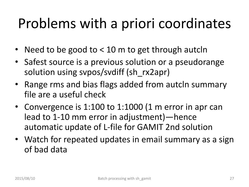 problems with a priori coordinates