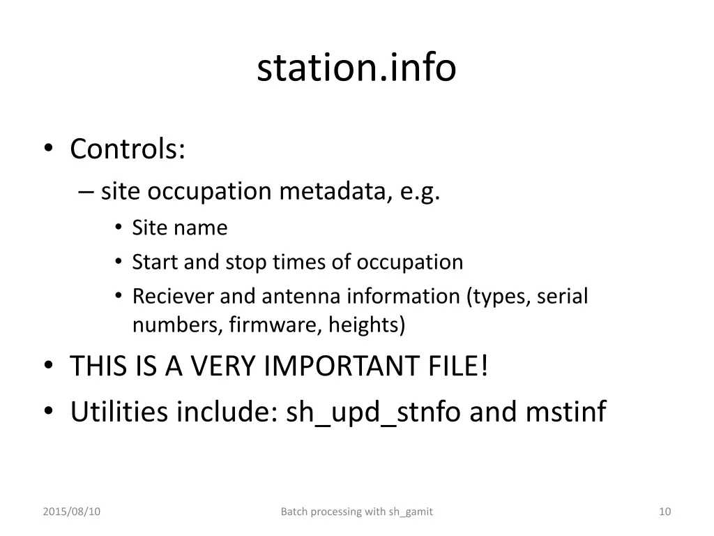 station info