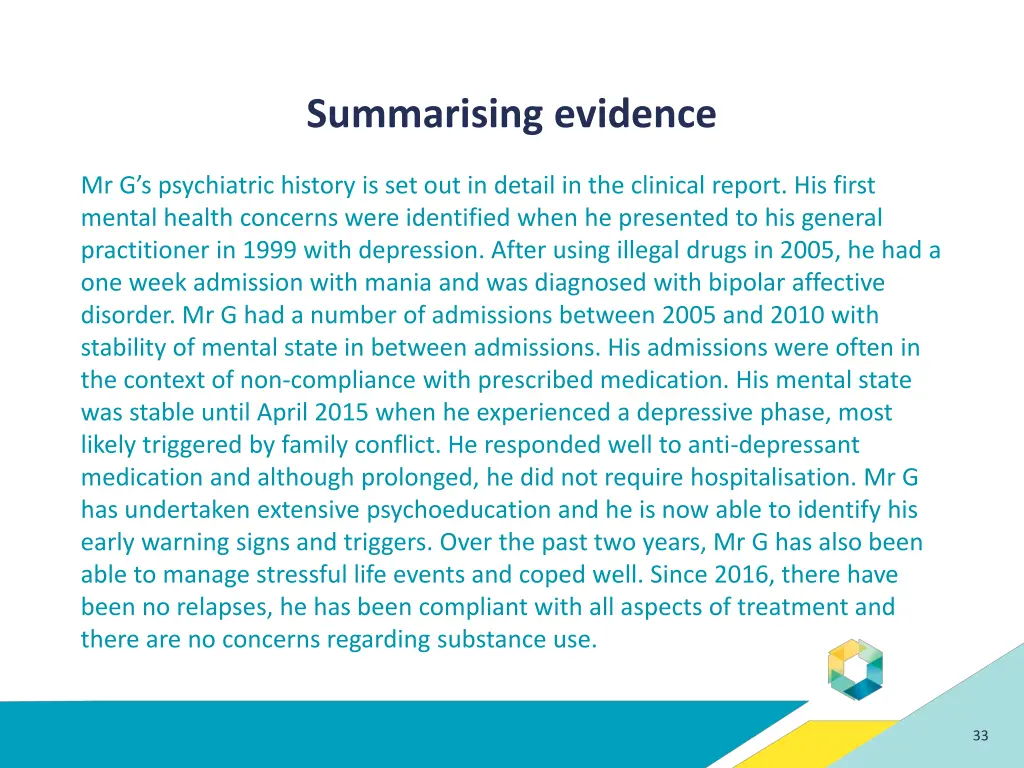 summarising evidence