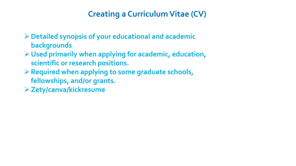 creating a curriculum vitae cv