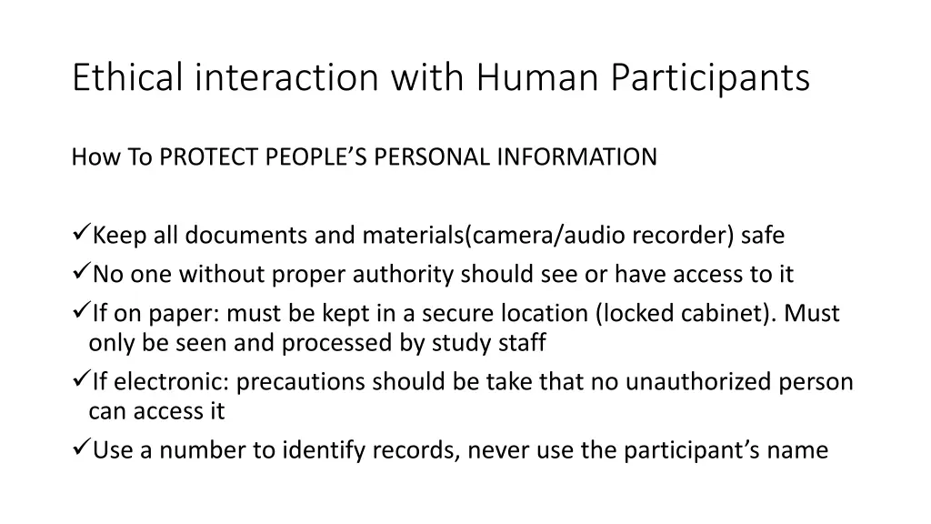 ethical interaction with human participants 10