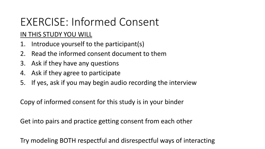exercise informed consent in this study you will