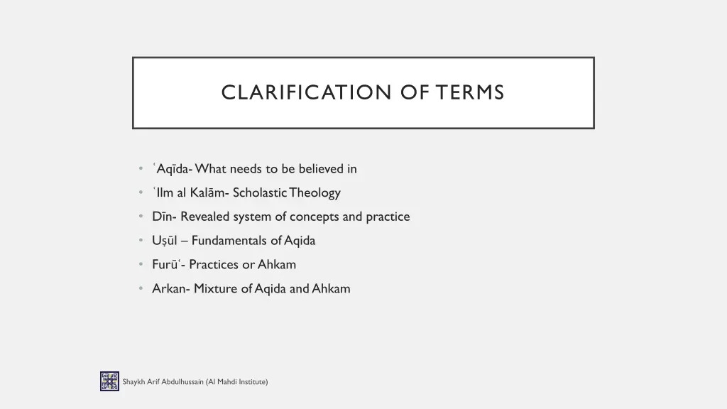 clarification of terms
