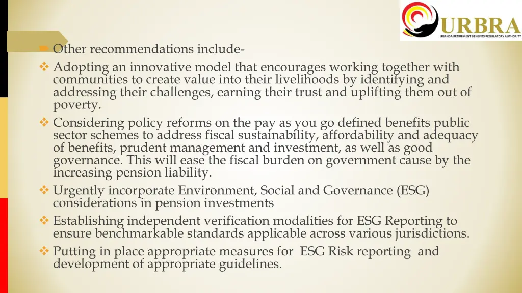 other recommendations include adopting