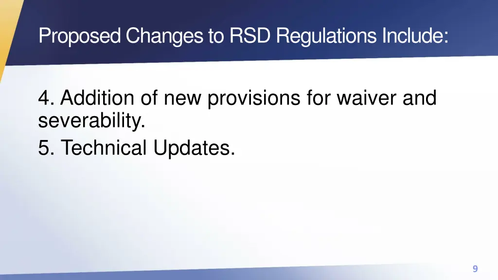 proposed changes to rsd regulations include 1
