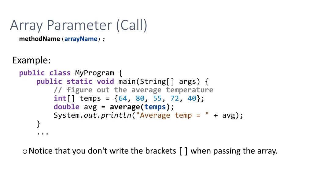 array parameter call methodname arrayname