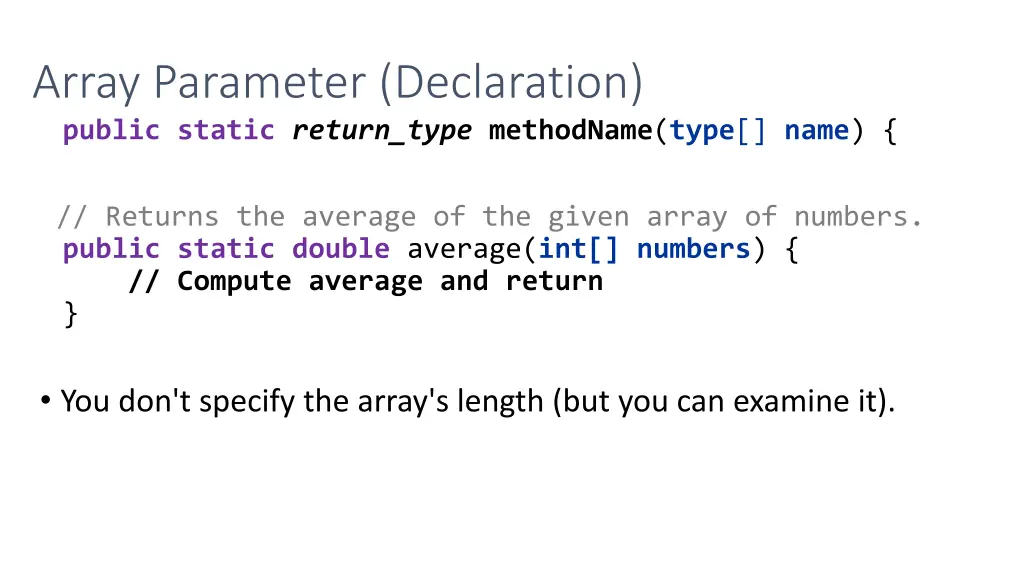 array parameter declaration public static return