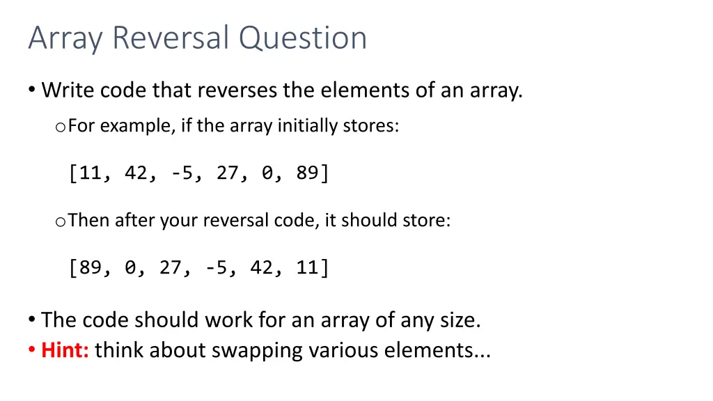 array reversal question