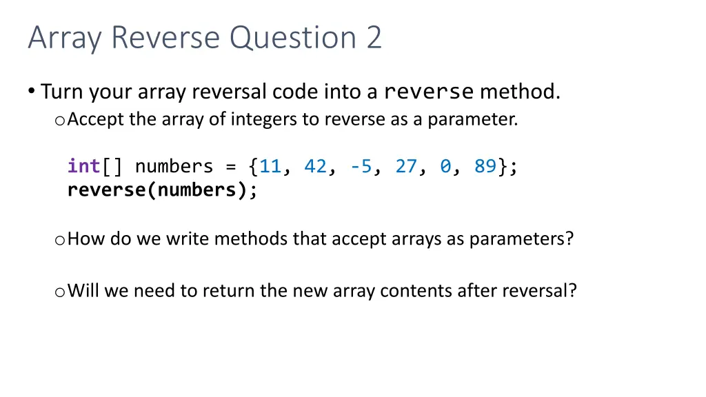 array reverse question 2