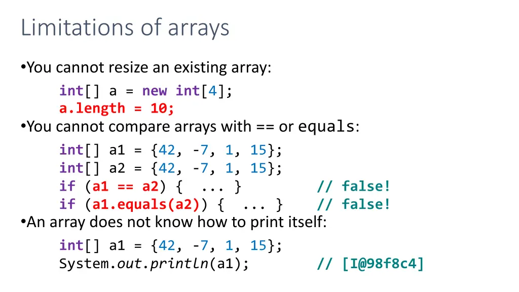 limitations of arrays