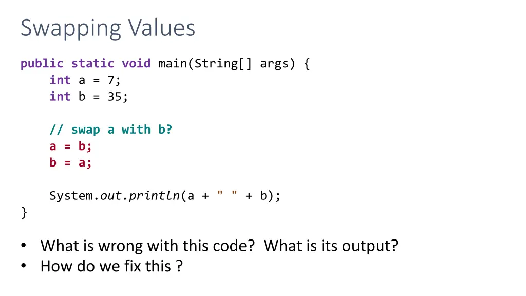 swapping values