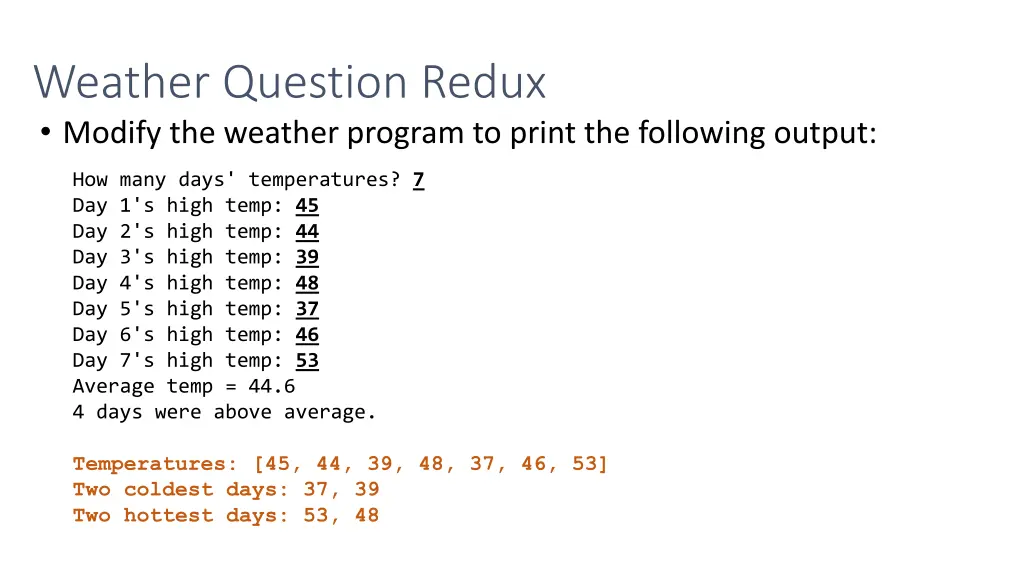weather question redux modify the weather program