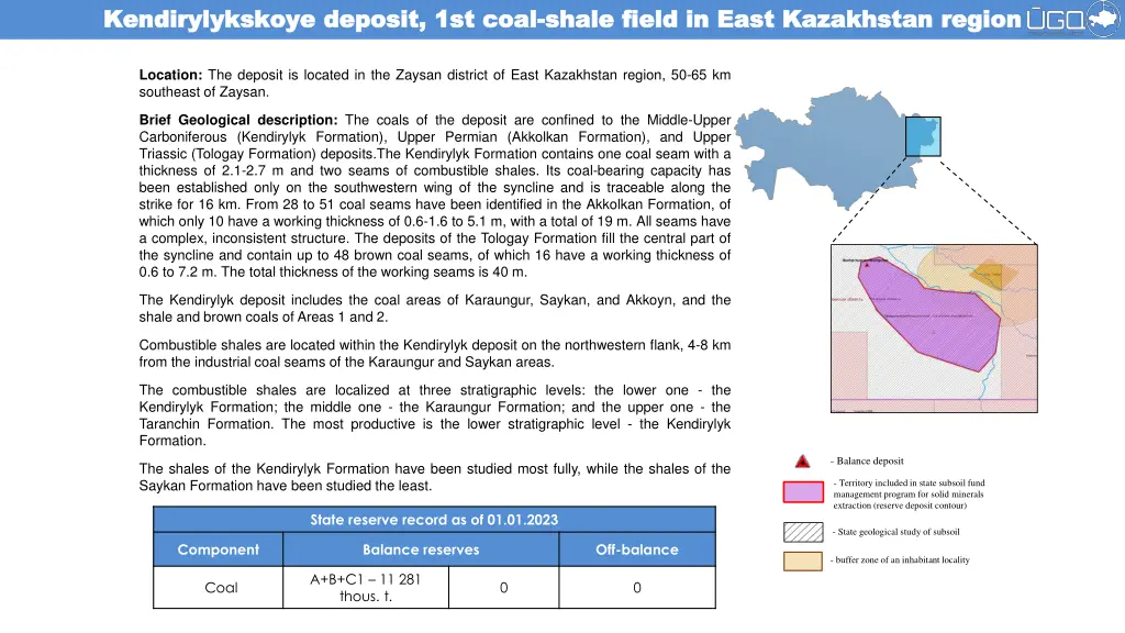 kendirylykskoye kendirylykskoye deposit 1st coal