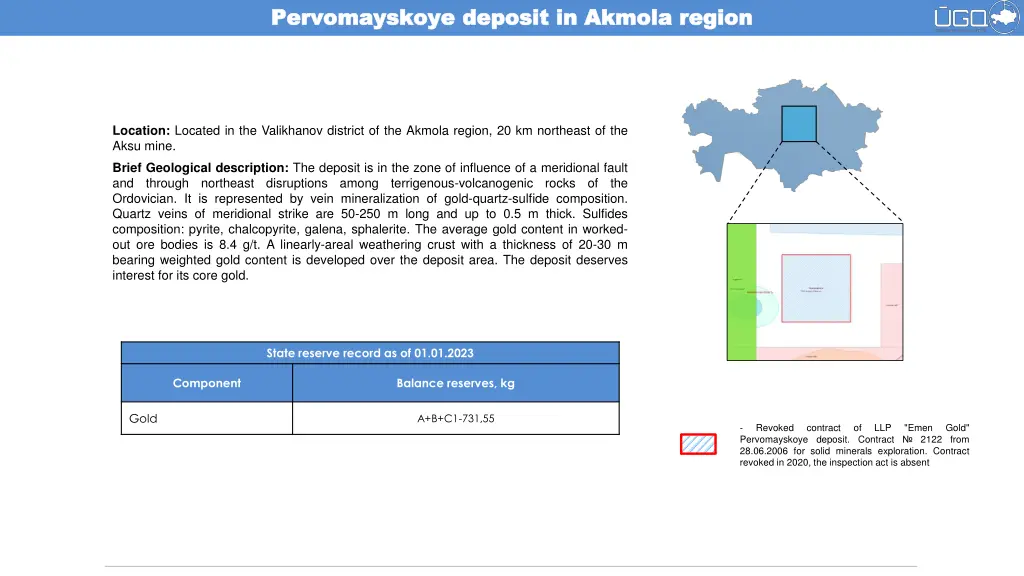 pervomayskoye deposit in akmola region