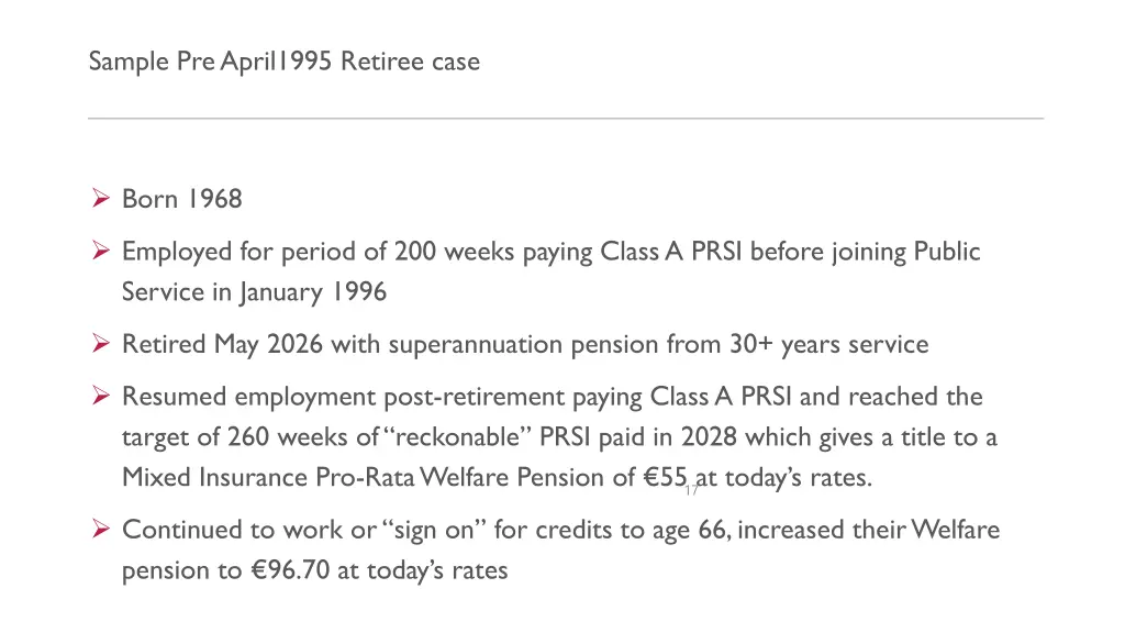 sample pre april1995 retiree case