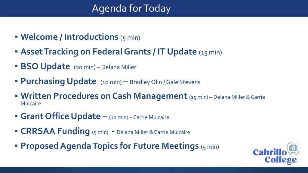 agenda for today