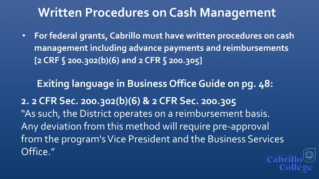 written procedures on cash management