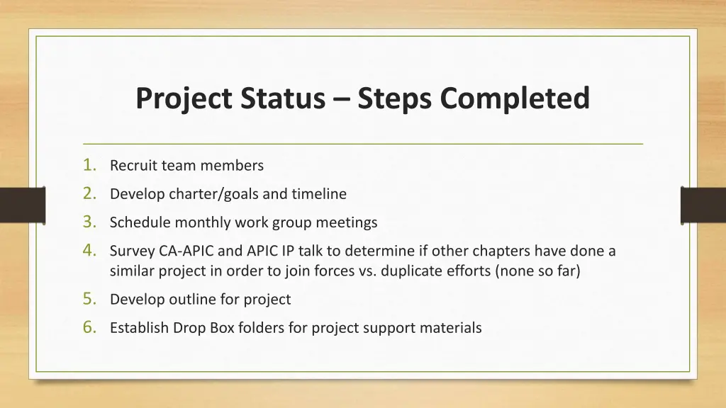 project status steps completed