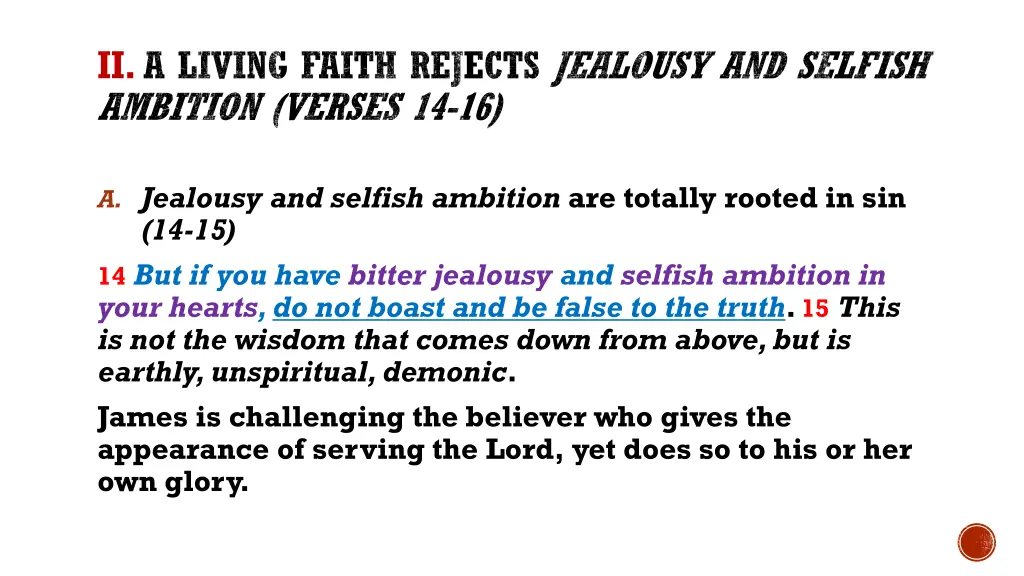 ii a living faith rejects jealousy and selfish
