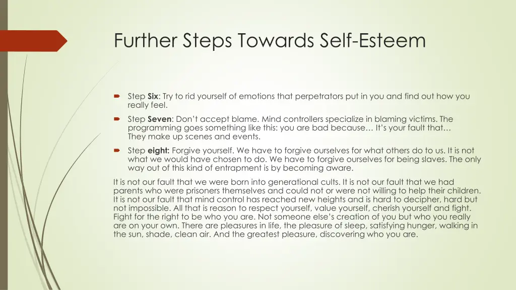 further steps towards self esteem