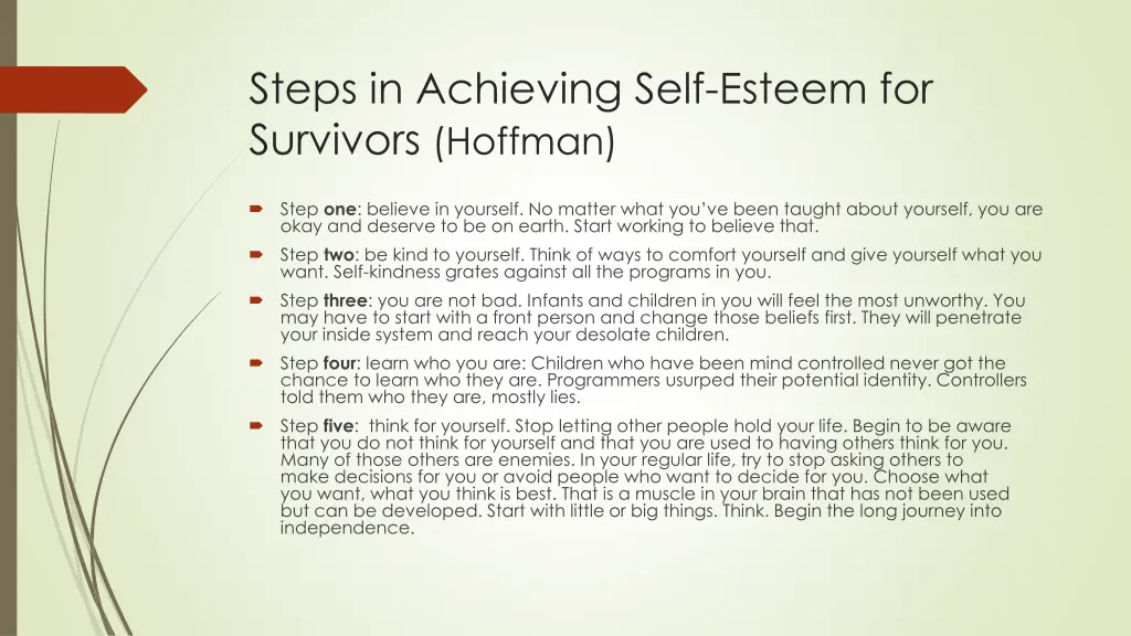 steps in achieving self esteem for survivors