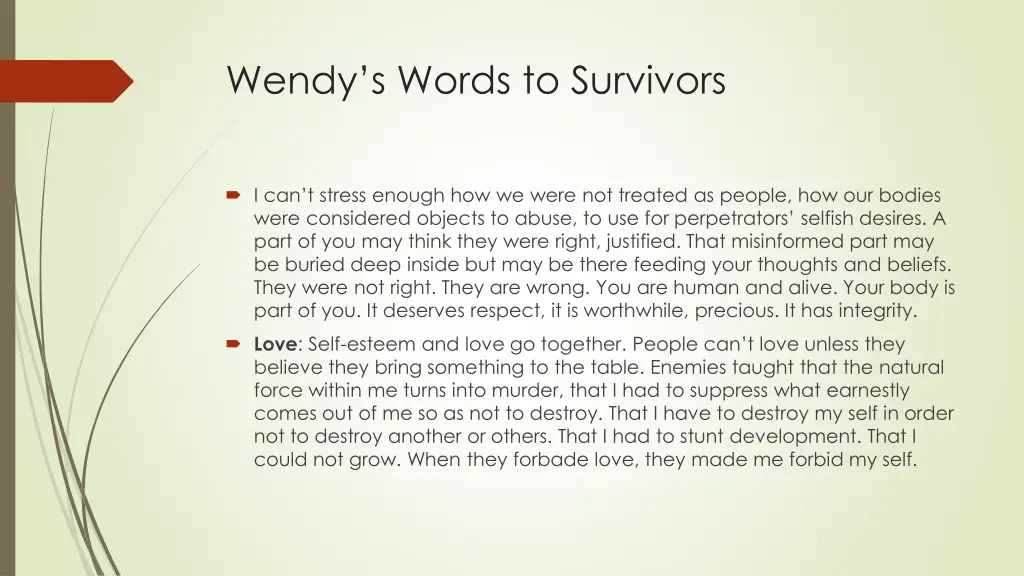 wendy s words to survivors