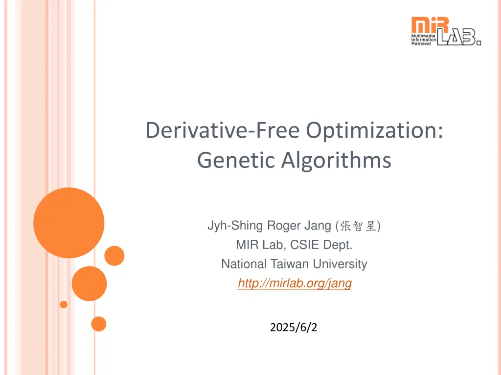 derivative free optimization genetic algorithms