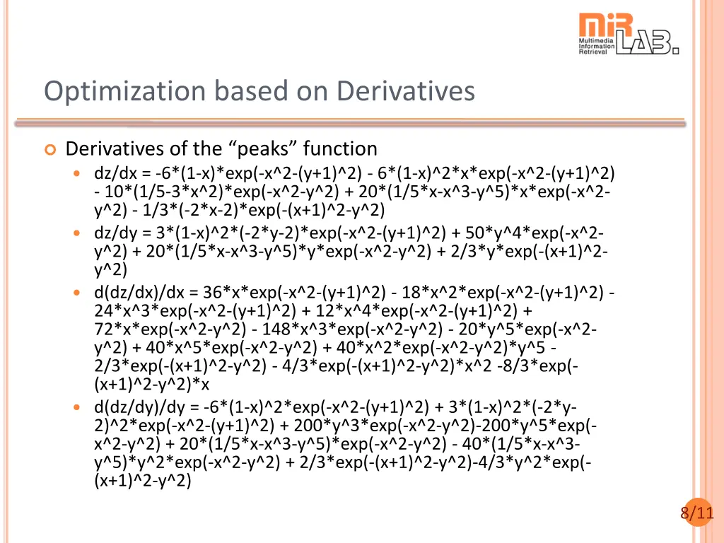 optimization based on derivatives