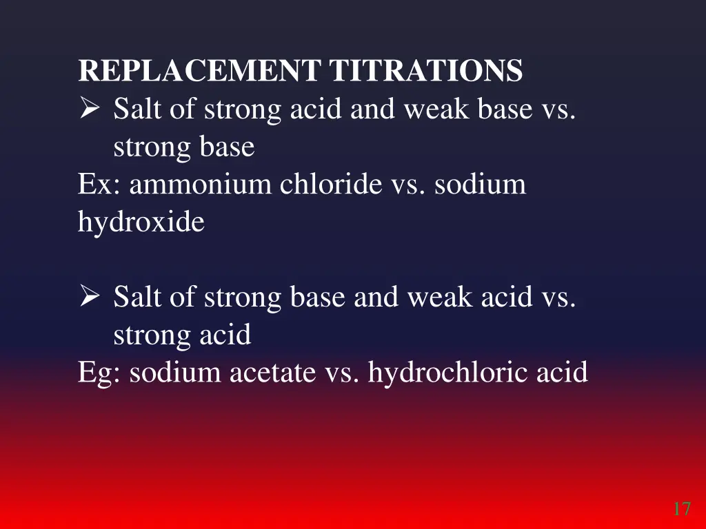 replacement titrations salt of strong acid