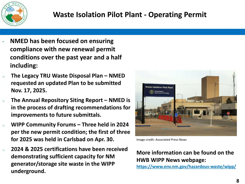 waste isolation pilot plant operating permit