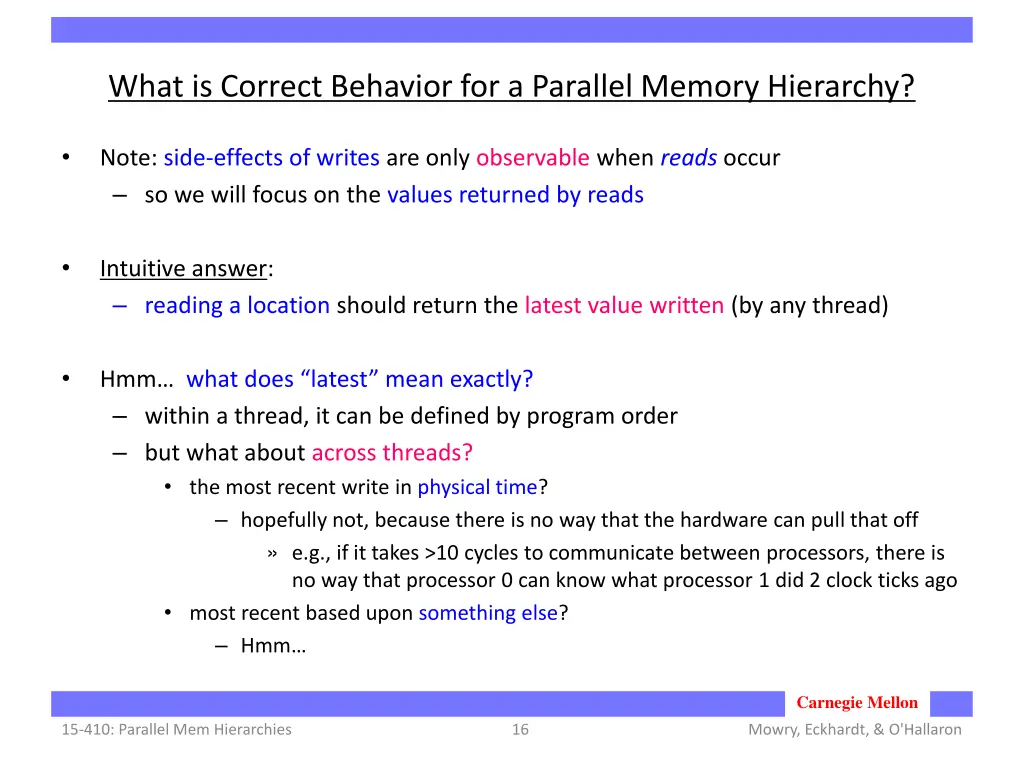 what is correct behavior for a parallel memory