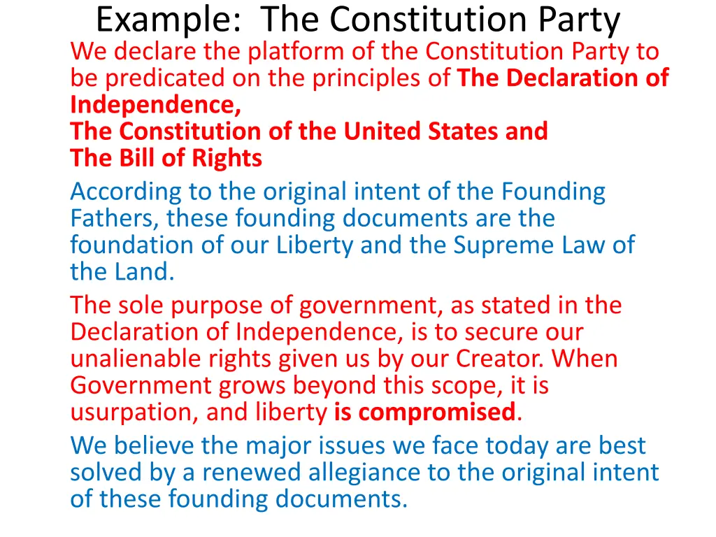 example the constitution party we declare