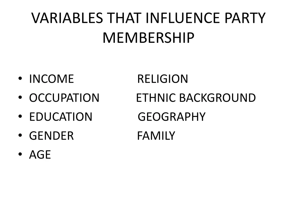variables that influence party membership