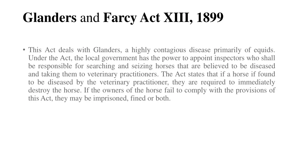 glanders and farcy act xiii 1899