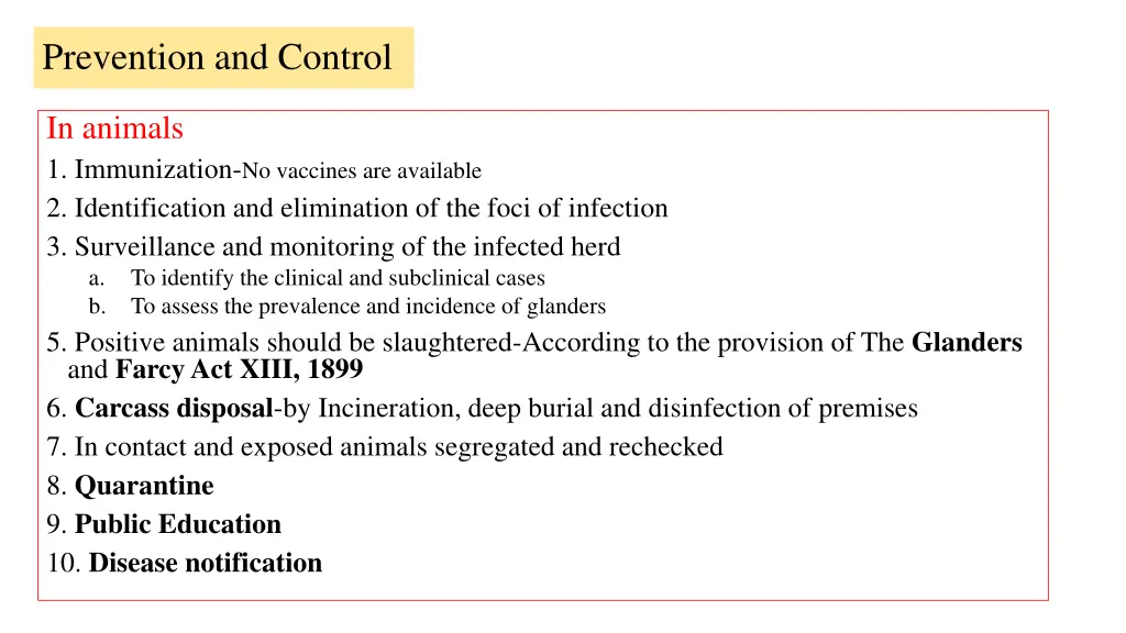 prevention and control